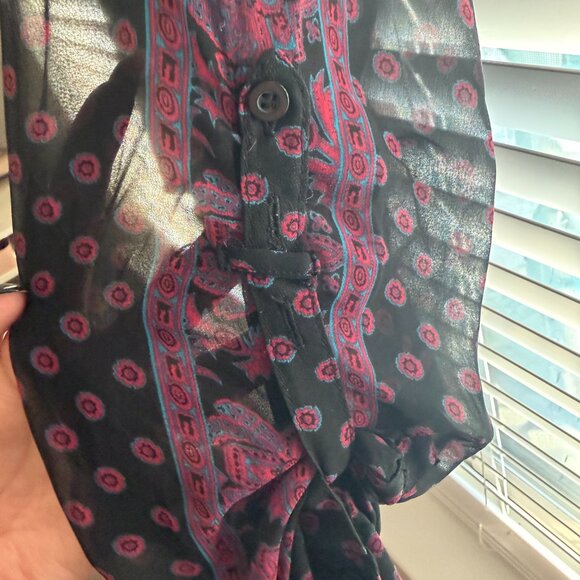 Free People Women's Easy Rider Sheer Button Down Blouse Black/Purple Medium - Picture 6 of 14